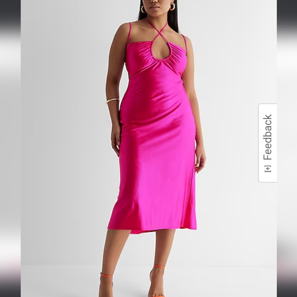 Express Satin Strappy halter midi dress